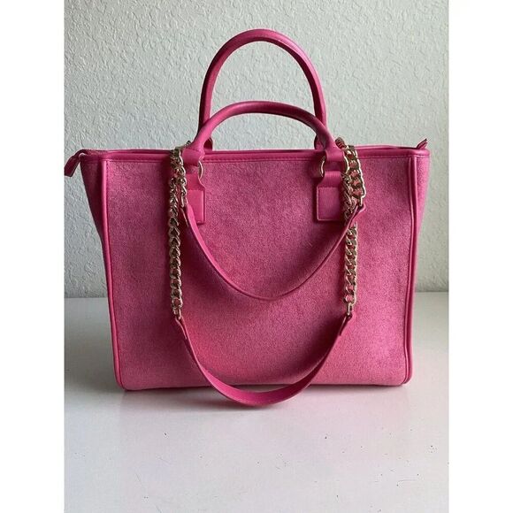 Juicy Couture Beach Tote Pink Flash Terry Cloth Embroidered Logo Bag Purse NEW - Picture 7 of 13